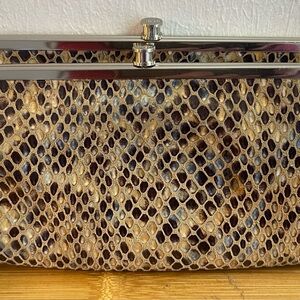 HOBO Snakeskin Pattern Clutch in Brown and Cream